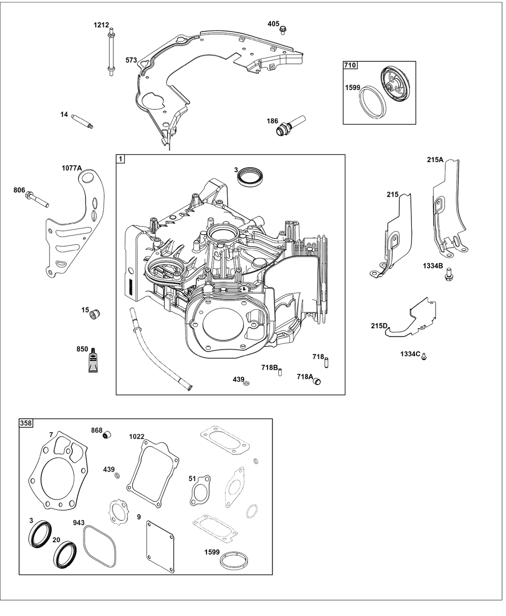 Cylinder Group Diagram and Parts List for 61A677-0100-J1  Briggs and Stratton Engine